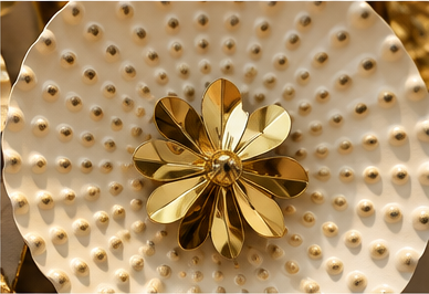 Gold and ivory beaded disc metal wall art, 150 x 65 cm - detail view 2