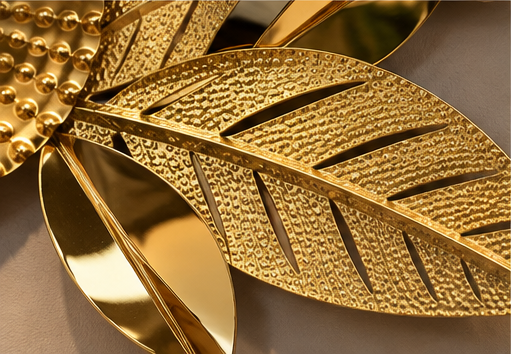 Gold and ivory beaded disc metal wall art, 150 x 65 cm - detail view 3