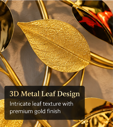 Gold ring and porcelain flower metal wall art, 150 x 50 cm - detail view 2