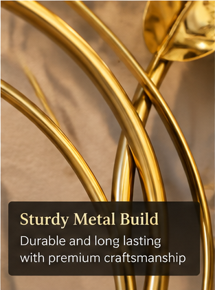 Gold ring and porcelain flower metal wall art, 150 x 50 cm - detail view 3