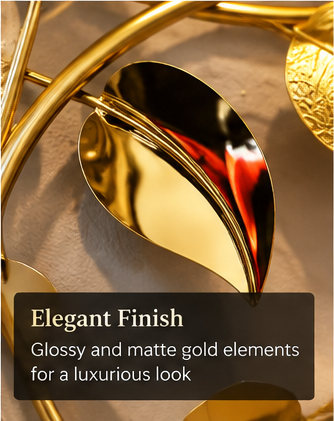 Gold ring and porcelain flower metal wall art, 150 x 50 cm - detail view 4