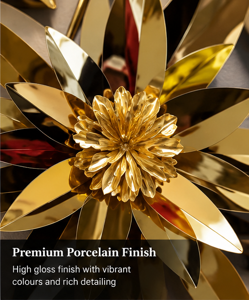 Golden lily cluster metal wall art in mirror gold, 145 x 88 cm - detail view 1