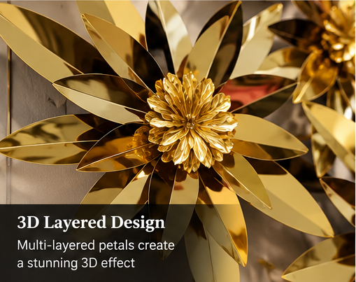 Golden lily cluster metal wall art in mirror gold, 145 x 88 cm - detail view 2