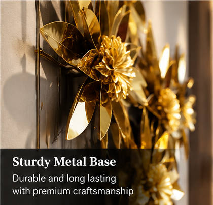 Golden lily cluster metal wall art in mirror gold, 145 x 88 cm - detail view 3