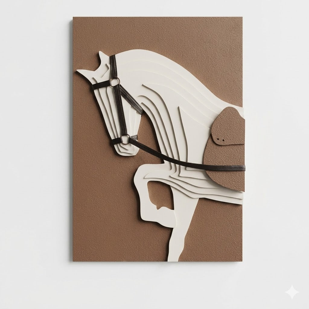 Noble Stallion Layered Relief – Premium 3D Textured Equestrian Art - Artiksha home decor wall art