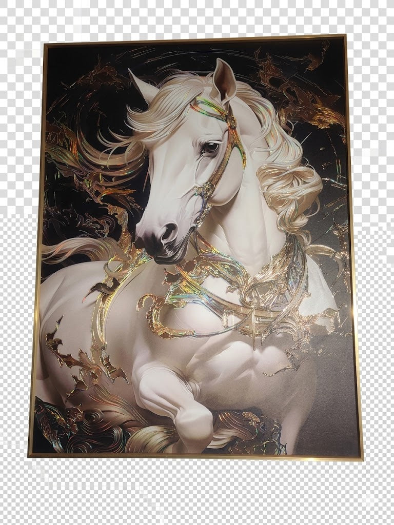 Iridescent Stallion: The Gilded Pegasus – Premium Framed Holographic Art - view 3