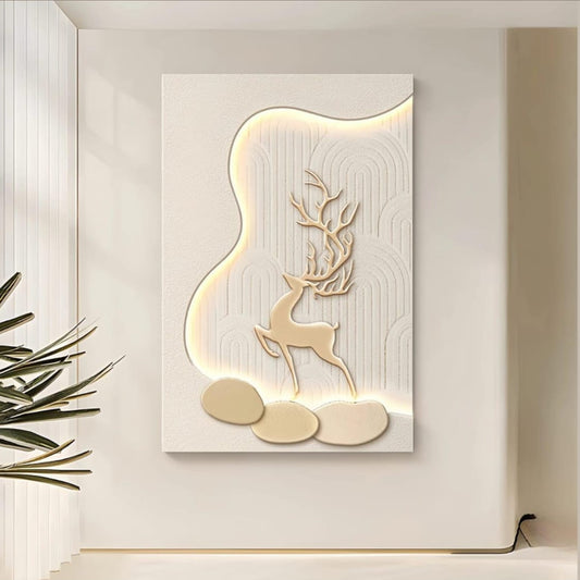 Enchanted Forest Glow - Modern Illuminated Deer Wall Art