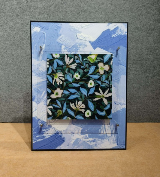Botanical Breeze: Floral Pattern & Abstract Blue Framed Wall Art