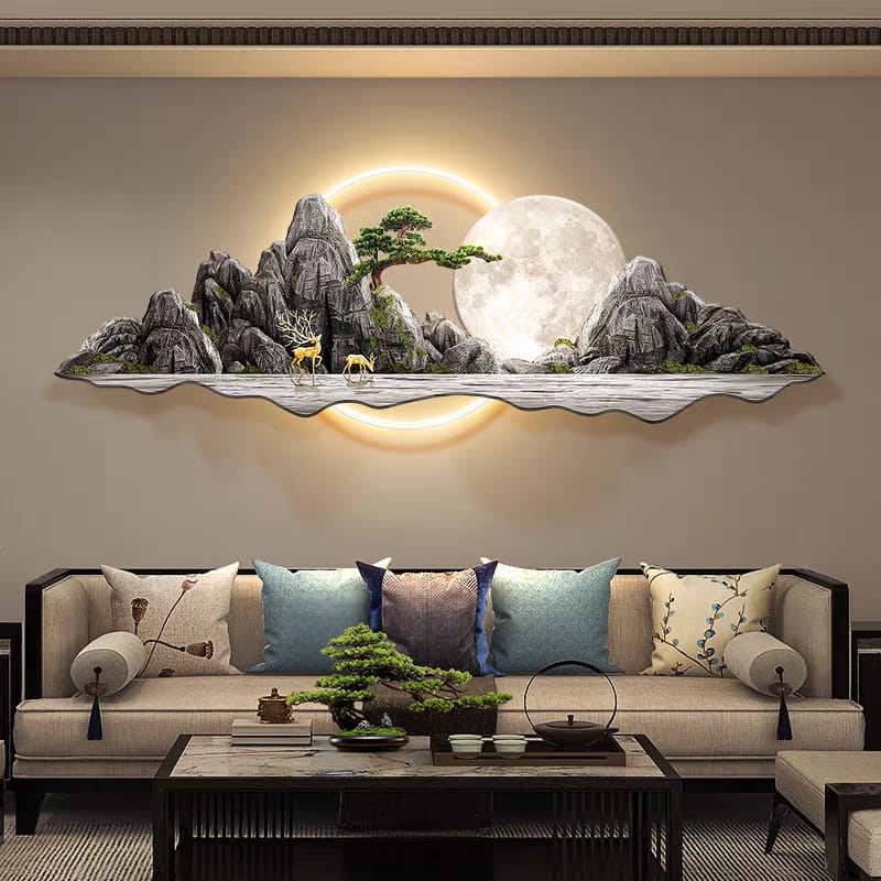 Moonlit Mountain Retreat 3D LED Wall Art
