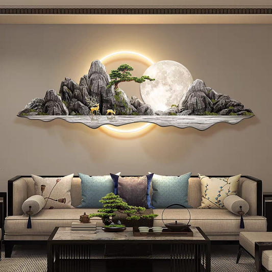 Moonlit Mountain Retreat 3D LED Wall Art