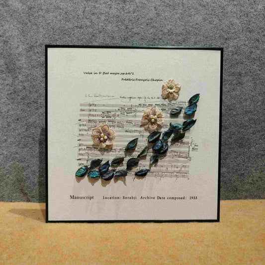 Chopin's Melody: Textured Floral Art on Music Sheet