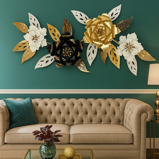 Opulent Floral Fusion: Metallic Wall Art