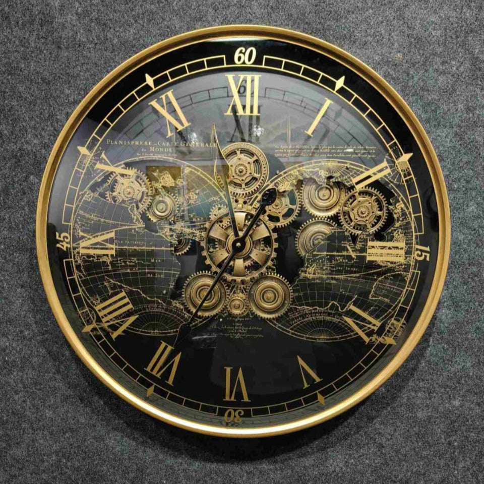 "World Traveler" Steampunk Gear & Map Wall Clock