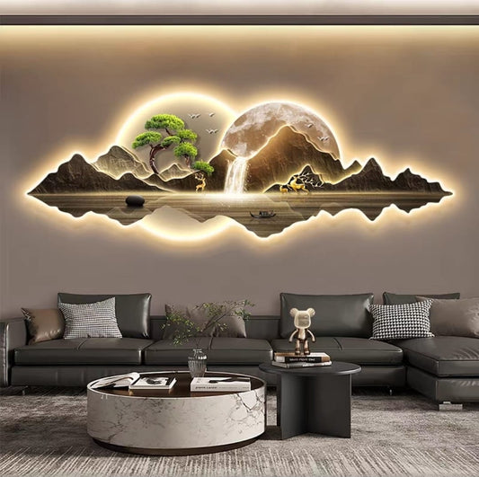 Cascading Moonlight & Mountain Retreat 3D LED Wall Art