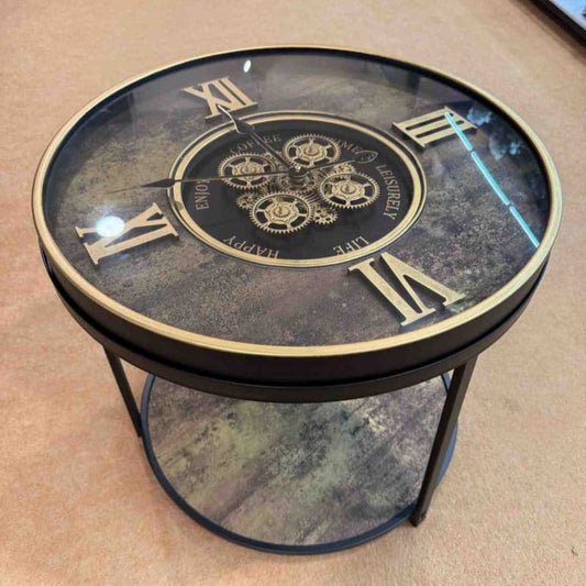"Timeless Journey" Industrial-Chic Clock Top Side Table