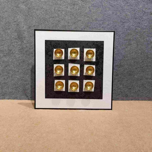 Golden Echoes: Dimensional Metallic Grid Wall Art