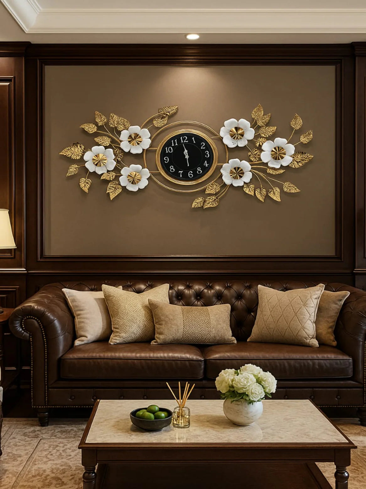 Metal Wall Clocks Victorian Elegance Timepiece: Ornate Gold Leaf & Blossom Wall Clock