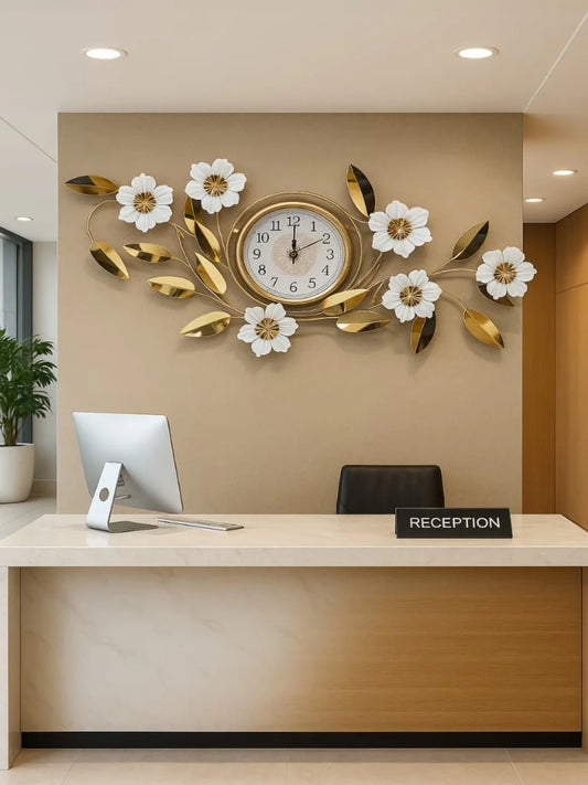 Metal Wall Clocks Luxury Floral Burst Timepiece: Decorative Metal Wall Clock