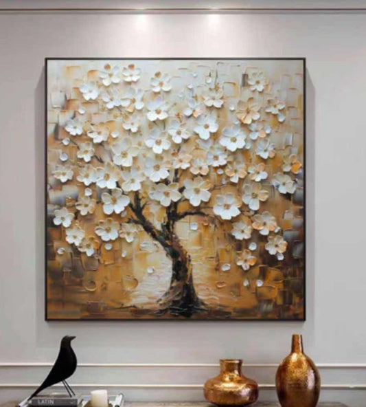 Golden Blooms Textured Wall Art