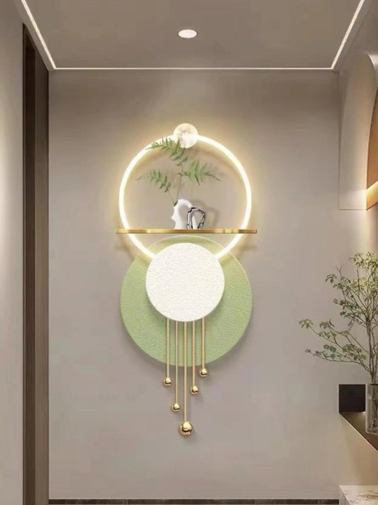 Decor Metal Wall Art Sculpture Wall Hanging: Abstract Showpiece with LED Light - Green Circle