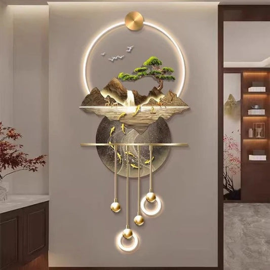 Lunar Oasis & Golden Koi 3D LED Wall Art