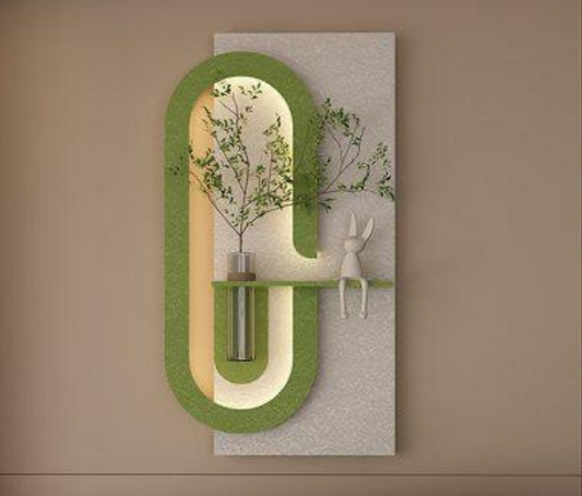 Enchanted Grove - Modern Illuminated Wall Art with Planter & Rabbit Figurine