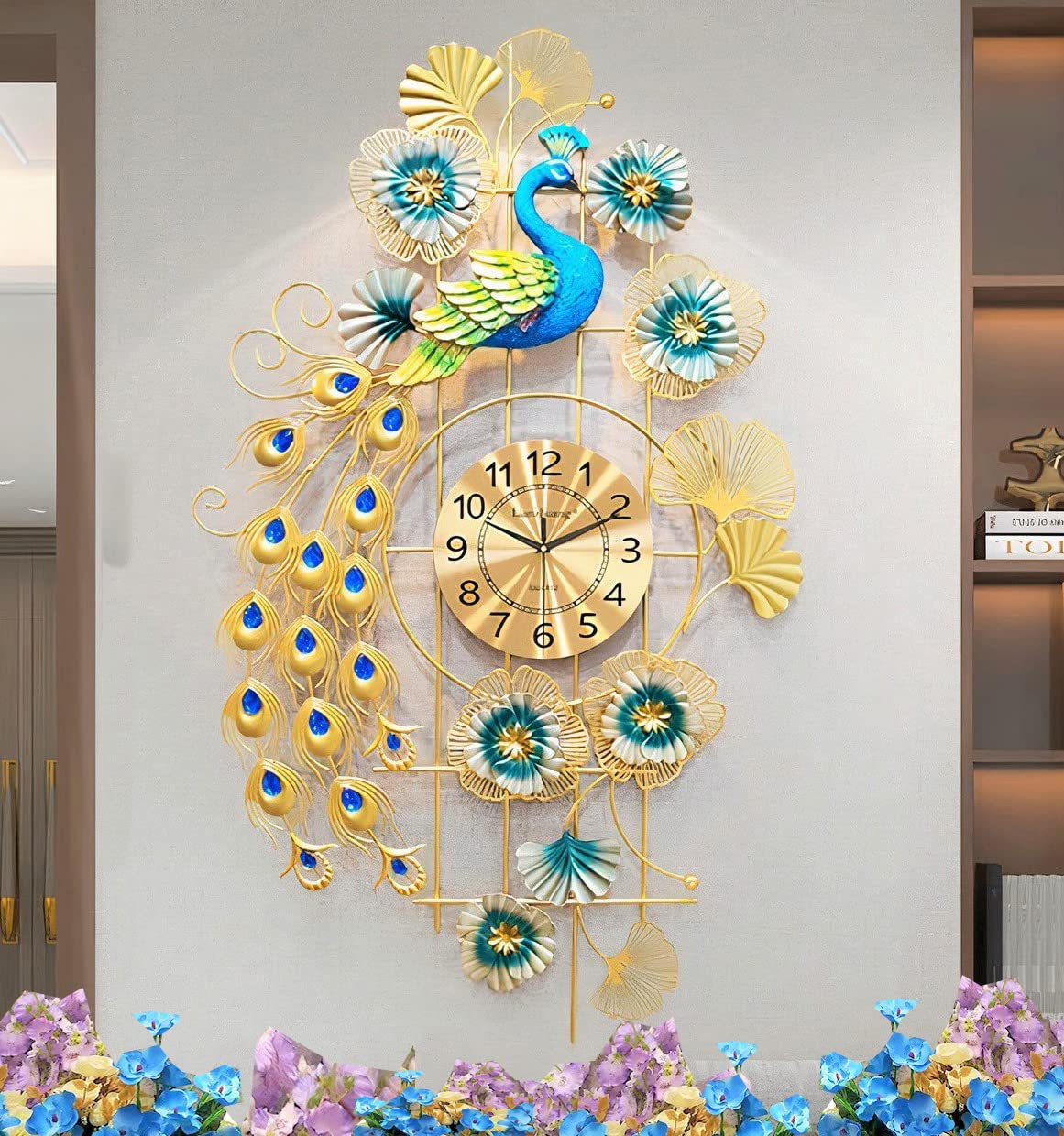 Premium Golden Peacock & Floral Wall Clock – Elegant and Modern Statement Piece