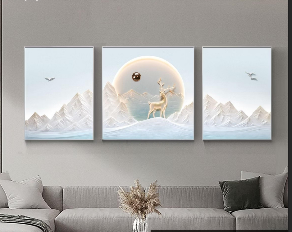 "Deer's Dawn" 3D Triptych Wall Art with Integrated LED Light