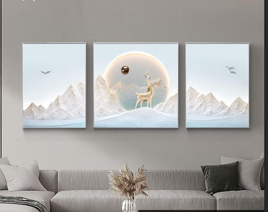 "Deer's Dawn" 3D Triptych Wall Art with Integrated LED Light