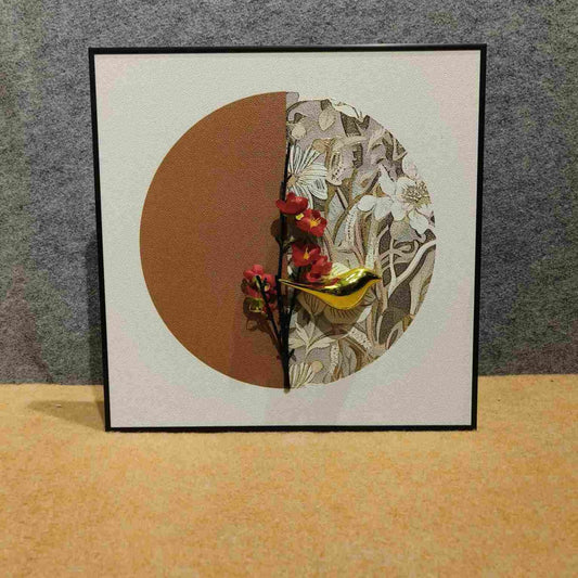 Golden Songbird: Textured Floral &amp; Avian Wall Art