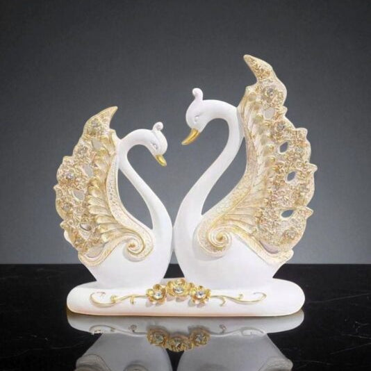Elegant White Swans Sculpture with Gold Accents - Symbol of Love