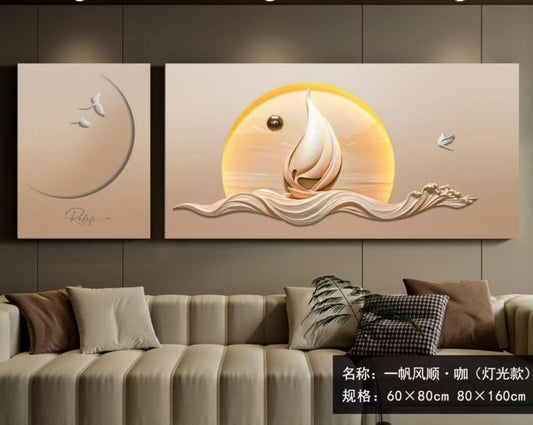 "Golden Voyage" 3D Sailboat Wall Art with Integrated LED Light