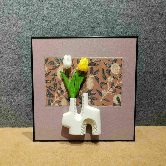 Tulip Trio: Textured Floral Art in Modern Vase