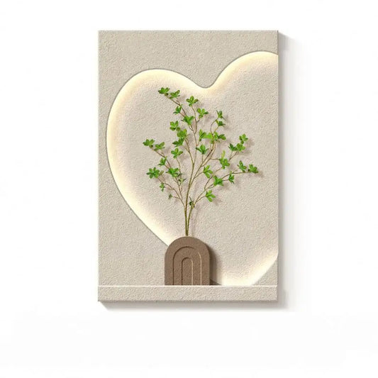 Heart of Nature Glow - Illuminated Modern Wall Art with Botanical Display