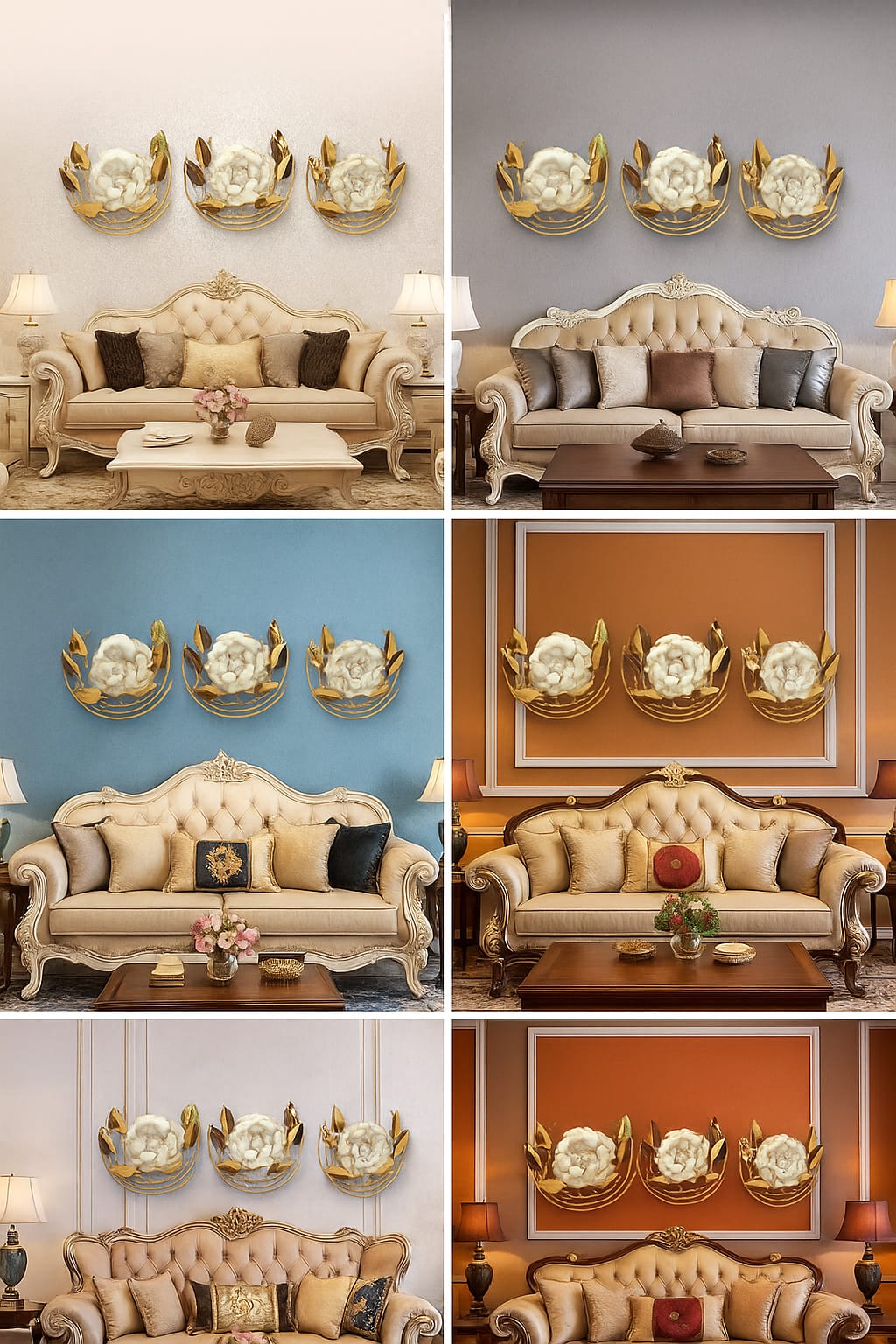 Elegant Rose Trio: Metallic Floral Wall Art