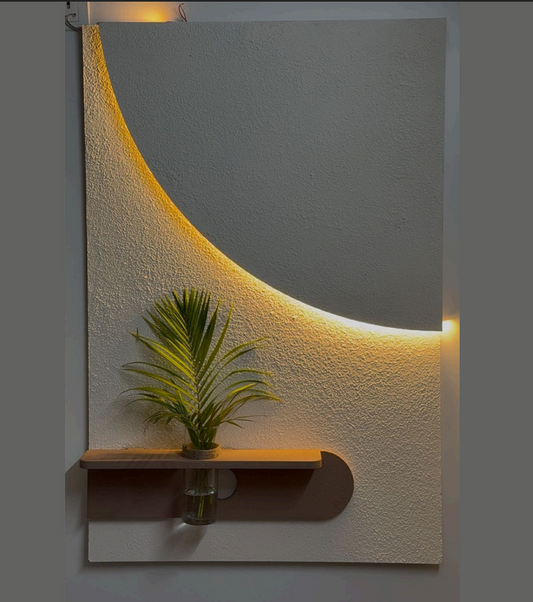 Lunar Arc - Illuminated Modern Wall Art with Botanical Display