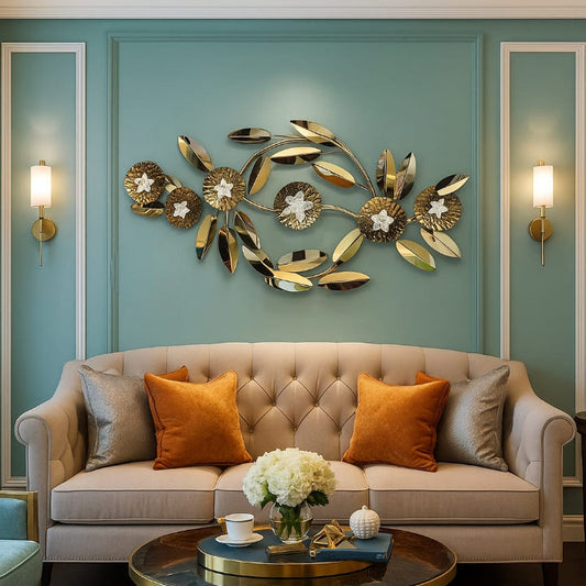 Golden Blossom Cascade: Metallic Wall Art