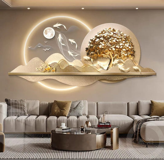 Golden Prosperity Tree 3D LED Wall Art