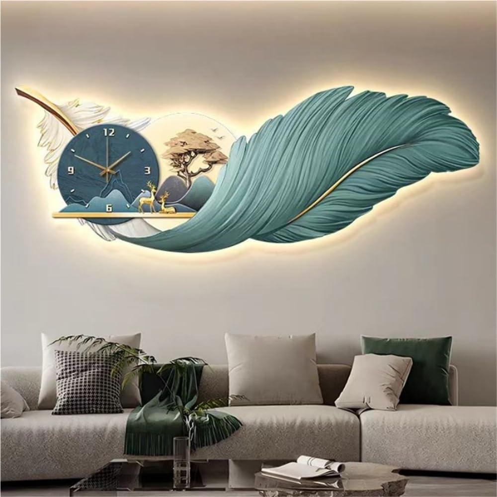Feather Glow LED Wall Clock Art