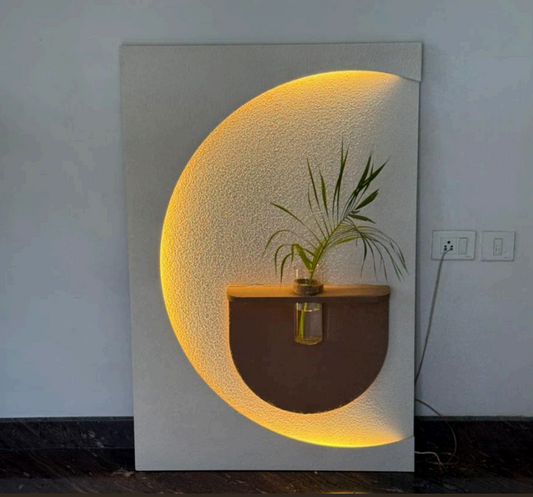 Crescent Bloom - Illuminated Modern Wall Art with Integrated Planter
