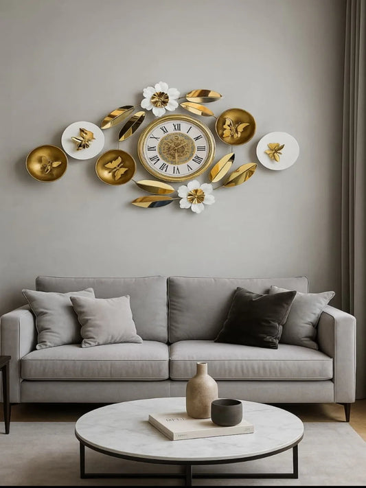 Metal Wall Clocks Luxe Geometric Butterfly Timepiece: Elegant Gold & Butterfly Accent Wall Clock