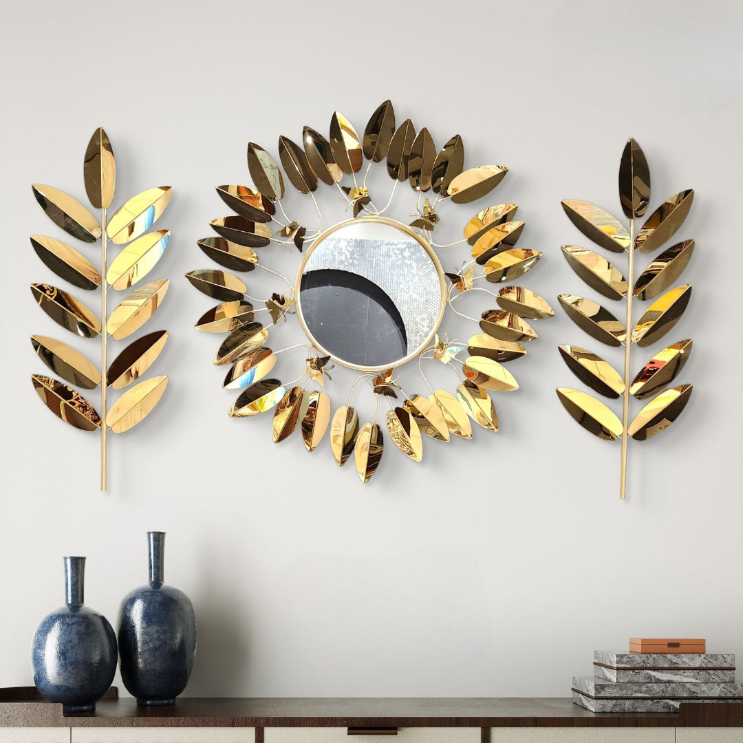 Radiant Leaf Mirror: Metallic Wall Decor