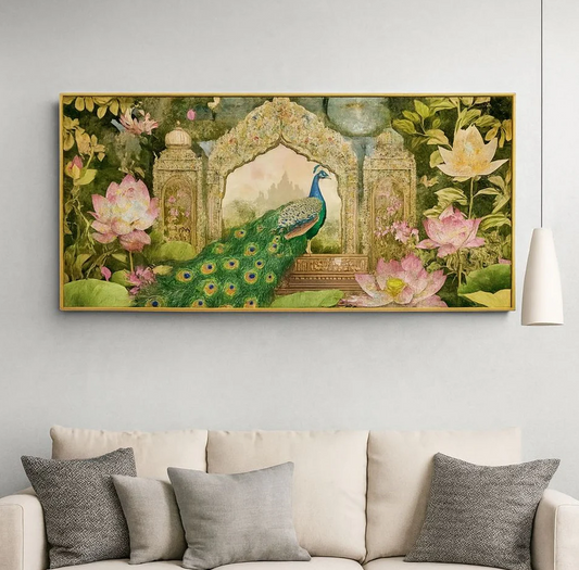 "Enchanted Peacock Sanctuary" Panoramic Crystal Wall Art for Grand Interiors