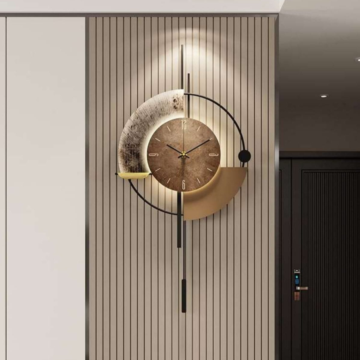 Abstract Lunar Eclipse Wall Clock with Pendulum