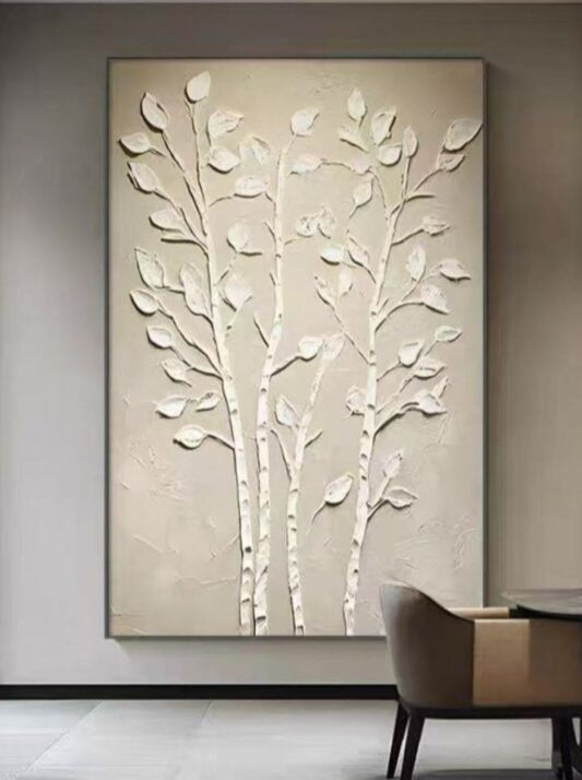 Birch Grove Serenity - 3D Textured Handcrafted Wall Painting