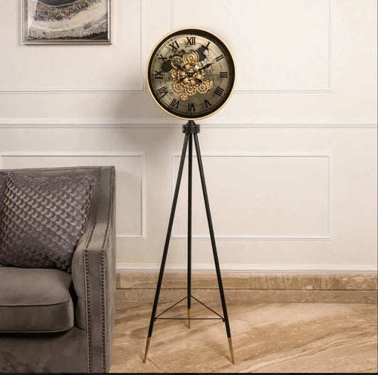 "Vintage Grandeur" Tripod Floor Clock with Exposed Gears