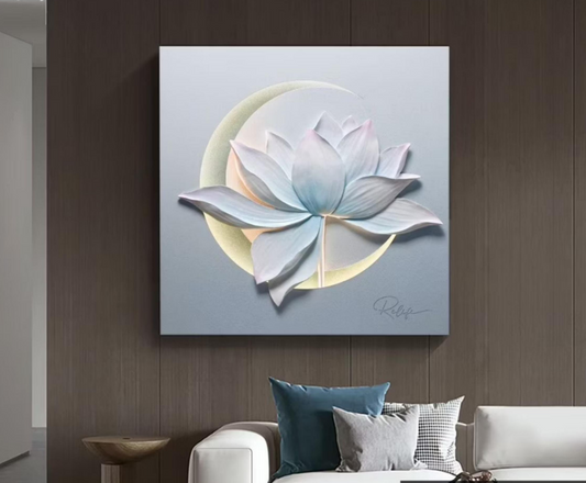 "Moonlit Lotus" 3D Textured Wall Art with Integrated LED Light