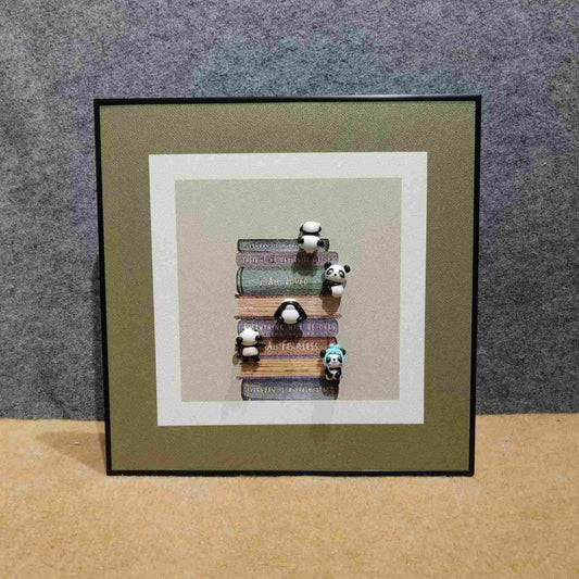 Panda Reading Nook: 3D Whimsical Book Stack Wall Art