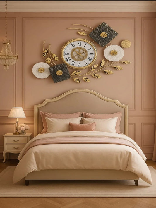 Metal Wall Clocks Art Deco Majesty Timepiece: Geometric Botanical Wall Clock