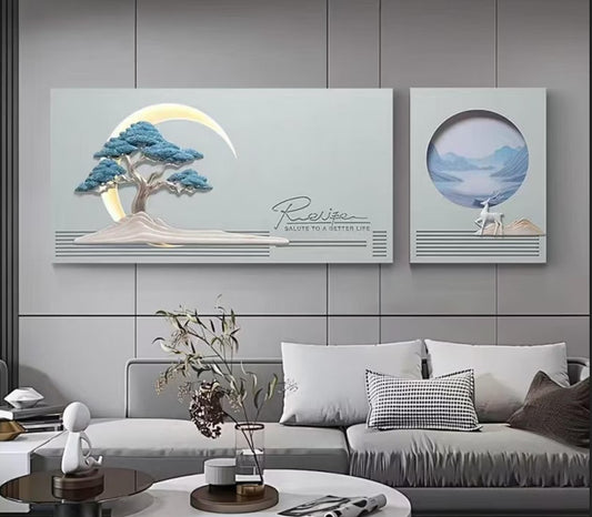 "Moonlit Bonsai" 3D Paired Wall Art with Integrated LED Light